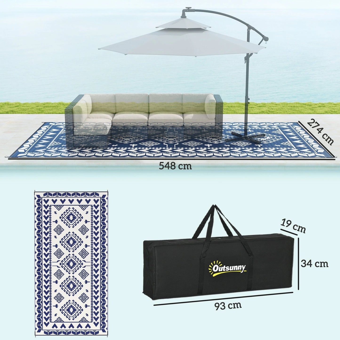 Outsunny Reversible Rhombus Outdoor Patio Rug