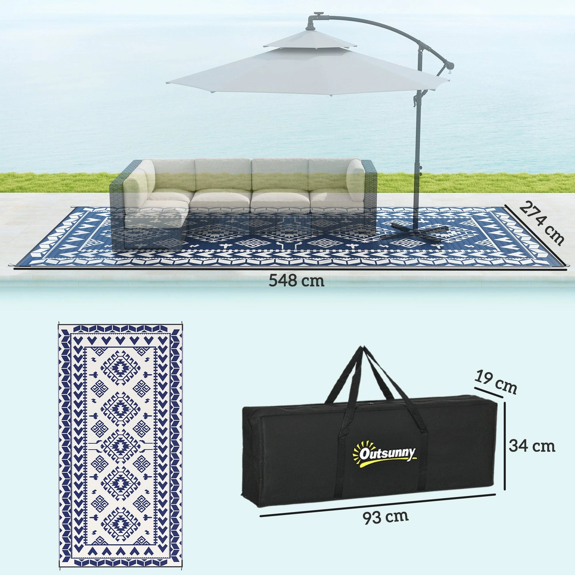 Outsunny Reversible Rhombus Outdoor Patio Rug