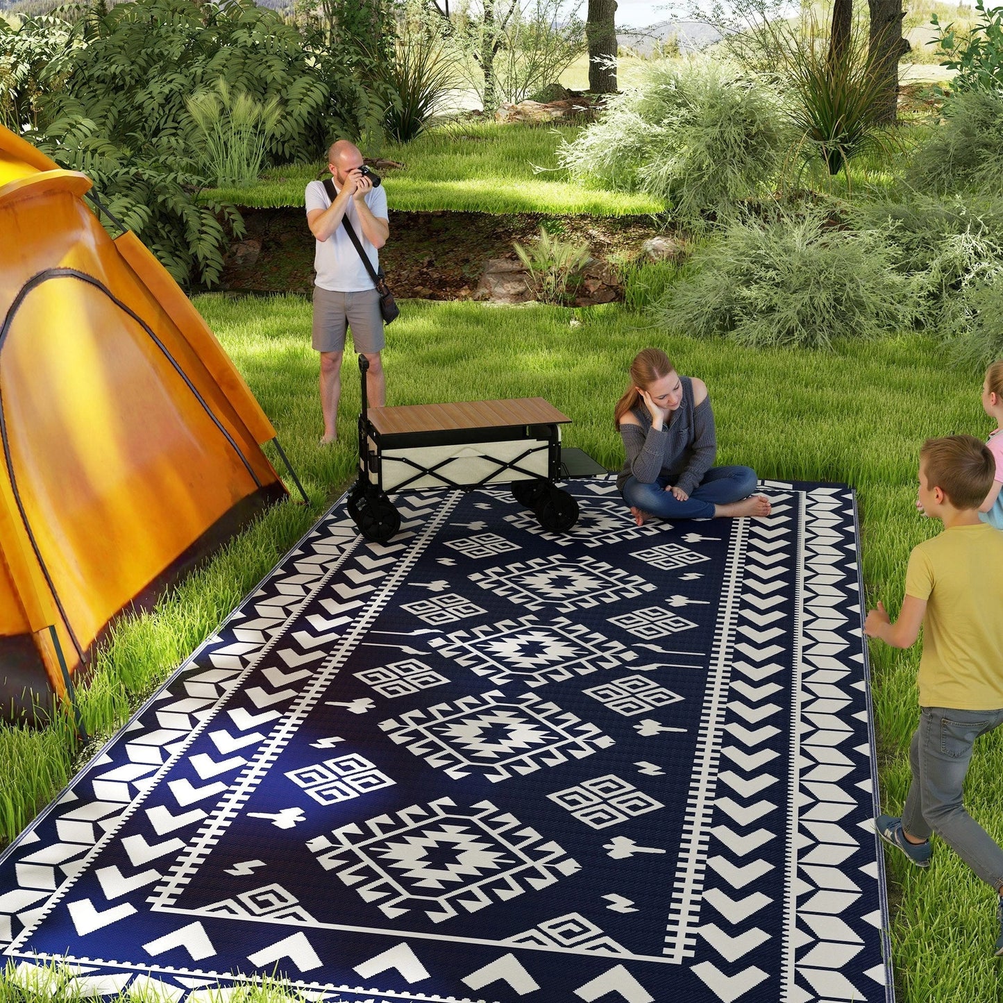 Outsunny Reversible Rhombus Outdoor Patio Rug