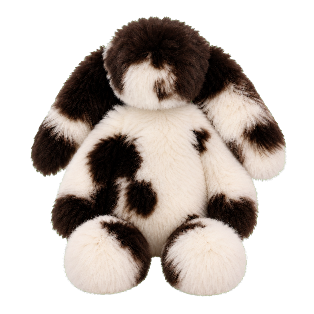 Natural Black & White oversized genuine rabbit fur bunny decor with no neck tie on transparent background
