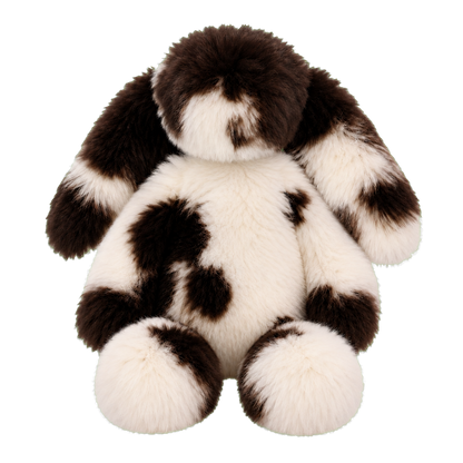 Natural Black & White oversized genuine rabbit fur bunny decor with no neck tie on transparent background