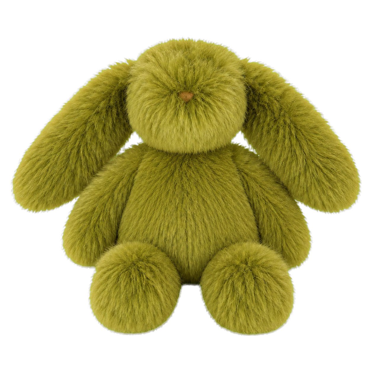 Olive Green oversized genuine rabbit fur bunny decor with no neck tie on transparent background