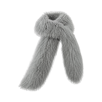 Capricornus Living Silver Gray genuine curly lamb fur long scarf on transparent background