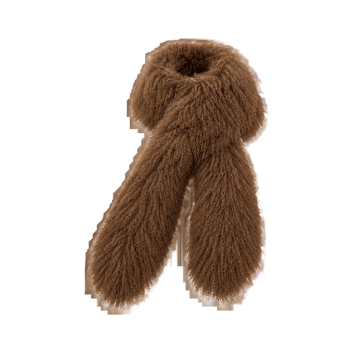 Capricornus Living Caramel genuine curly lamb fur long scarf on transparent background