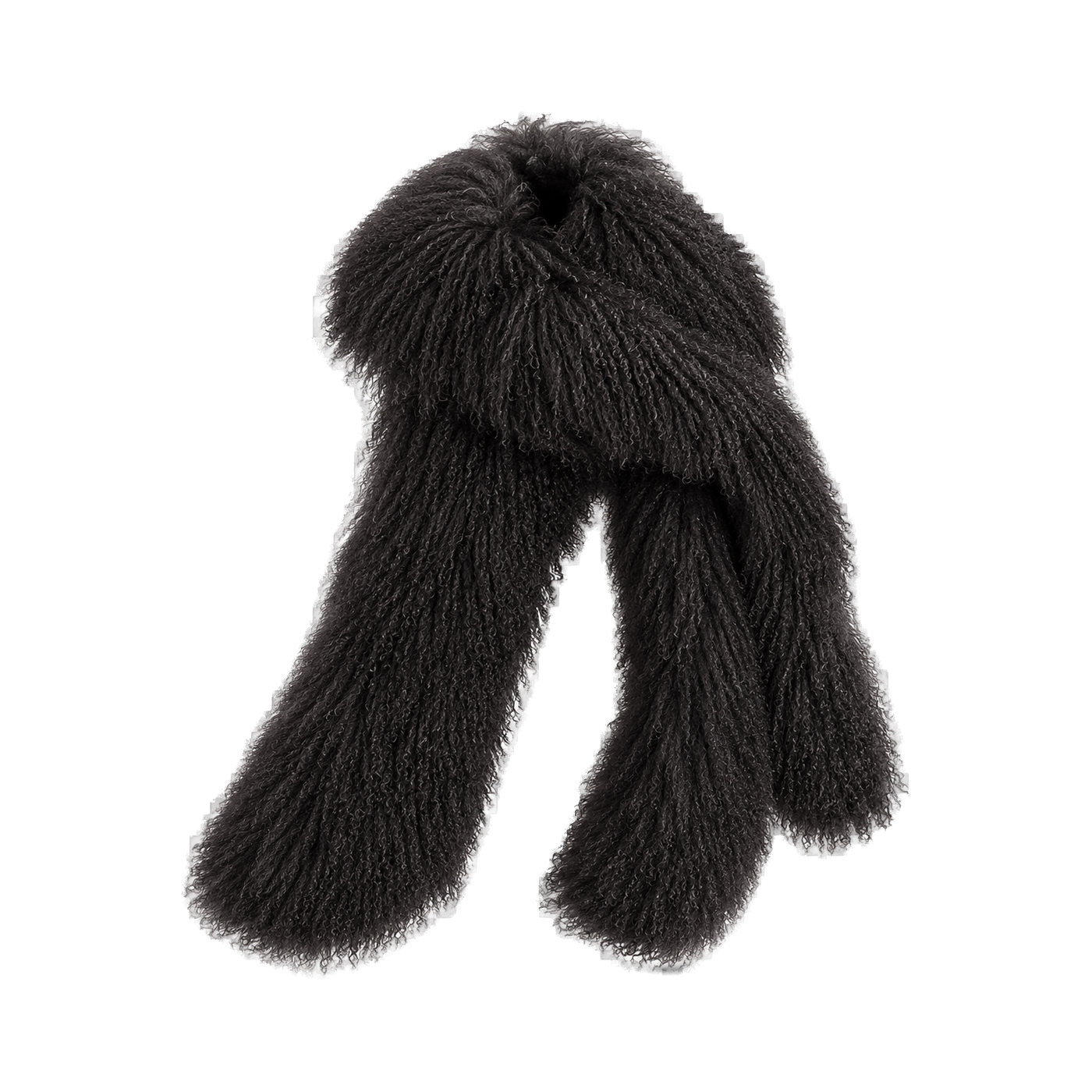 Capricornus Living Natural Black genuine curly lamb fur long scarf on transparent background