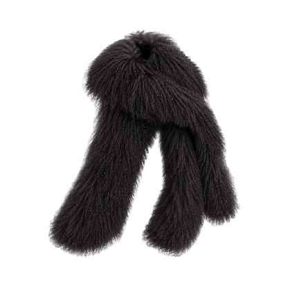 Capricornus Living Natural Black genuine curly lamb fur long scarf on transparent background