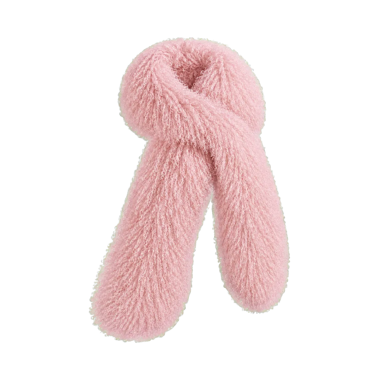 Capricornus Living Blush Pink genuine curly lamb fur long scarf on transparent background
