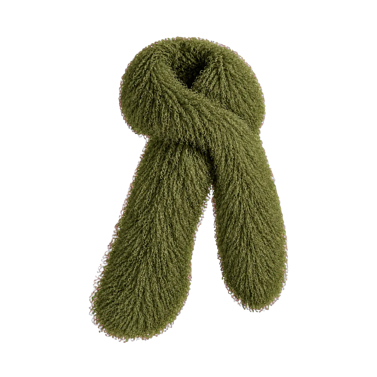 Capricornus Living Olive Green genuine curly lamb fur long scarf on transparent background