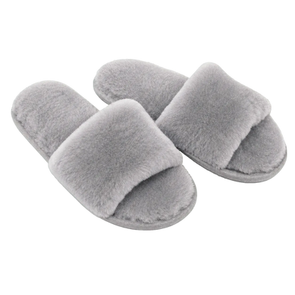 Capricornus Living Silver Gray genuine Australian shearling slide slippers on a transparent background