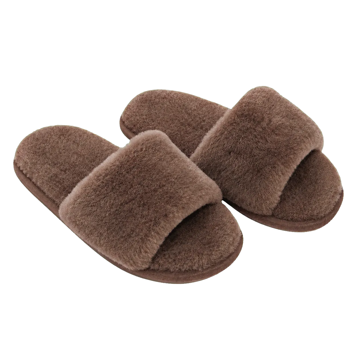 Capricornus Living Mocha Brown genuine Australian shearling slide slippers on a transparent background