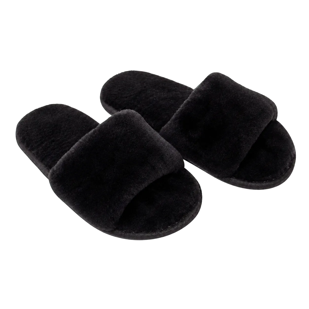 Capricornus Living Natural Black genuine Australian shearling slide slippers on a transparent background