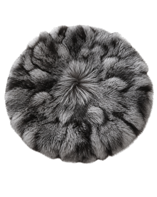 Capricornus Living Silver Fox genuine natural fur round chair cushion on a transparent background