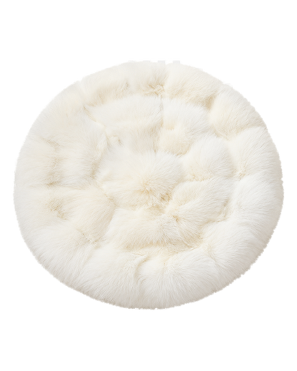 Capricornus Living White Fox genuine natural fur round chair cushion on a transparent background