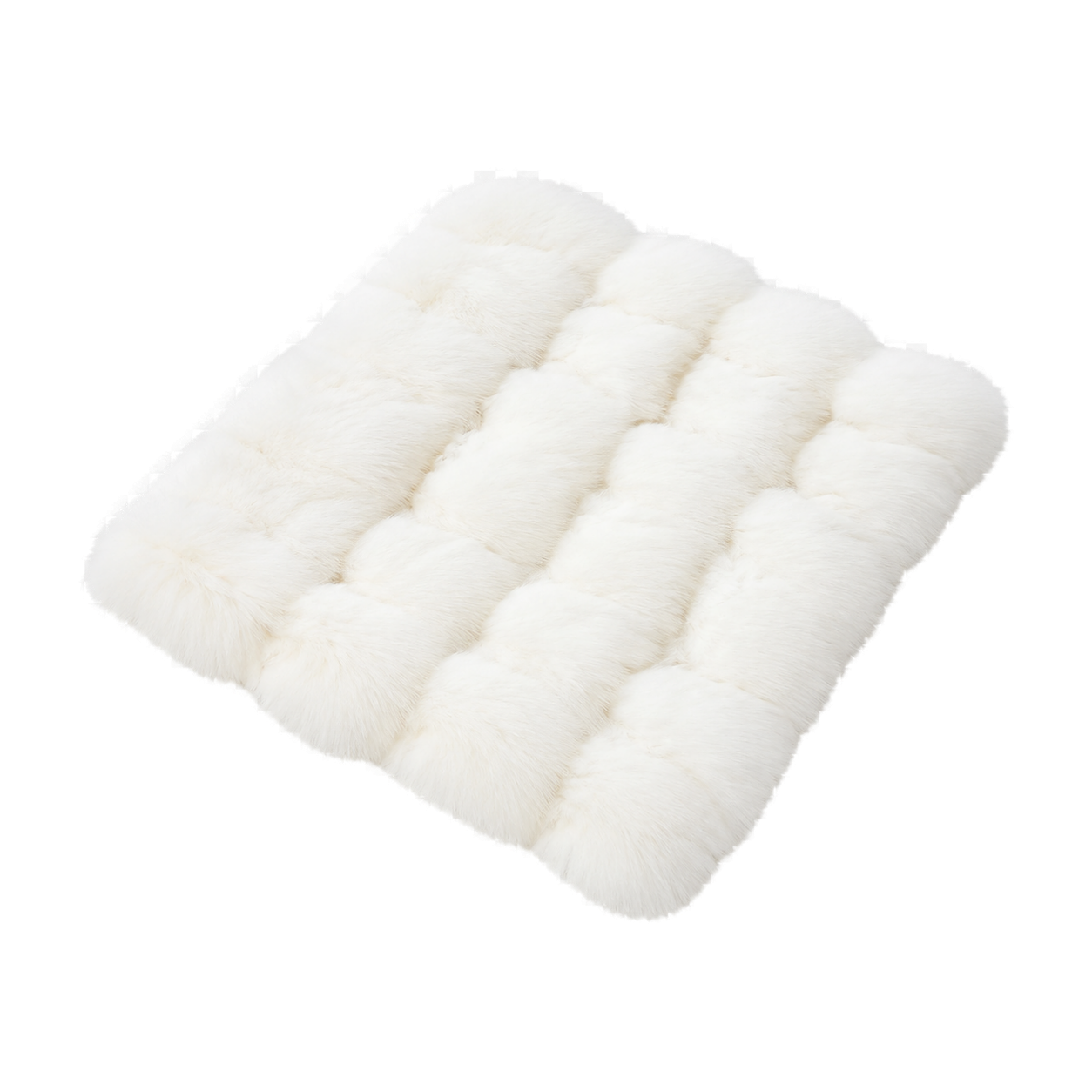 Capricornus Living White Fox (Natural Fur) genuine natural fox fur square seat cushion on a transparent background