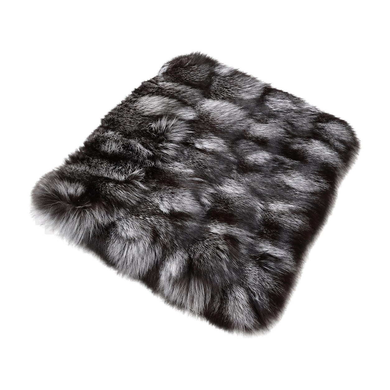 Capricornus Living Dark Silver Fox (Natural Fur) genuine natural fox fur square seat cushion on a transparent background