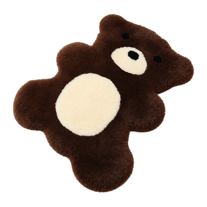 Capricornus Living Cocoa Brown Bear genuine Australian wool bear-shaped rug angled on a transparent background