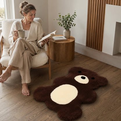 Capricornus Living Brown bear Australian wool rug in a calm reading corner