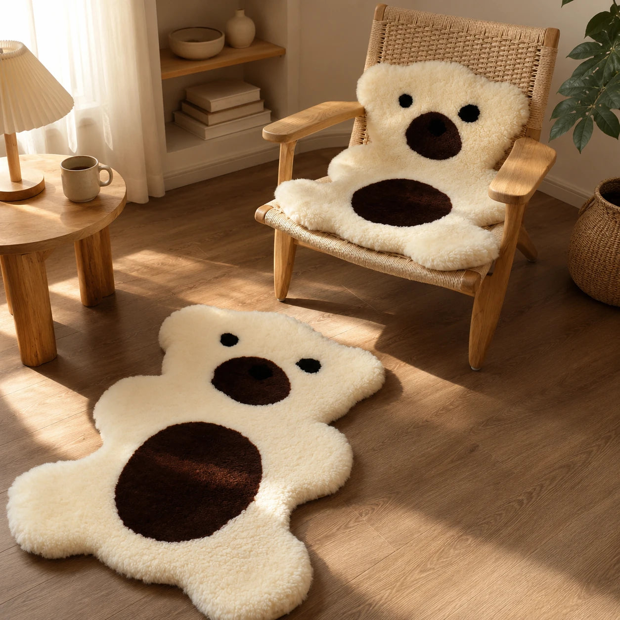Capricornus Living Ivory bear Australian wool rug and chair pad in a child's room