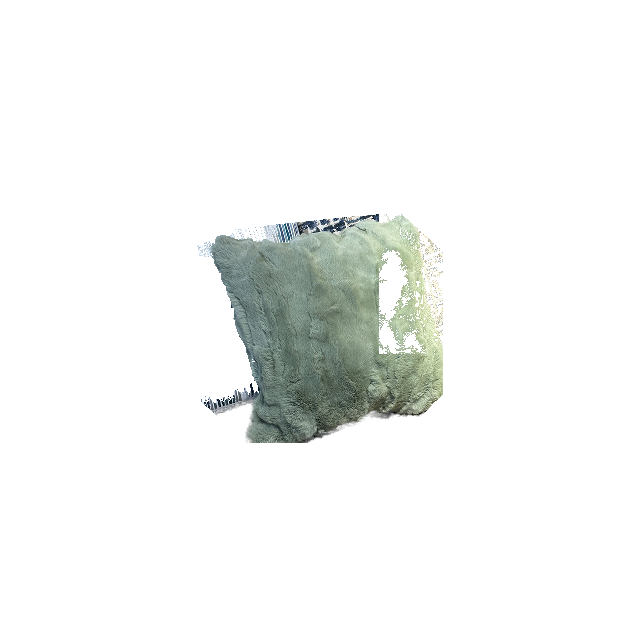 Capricornus Living Avocado Green (Rex Rabbit Fur) genuine rabbit fur throw pillow on a transparent background