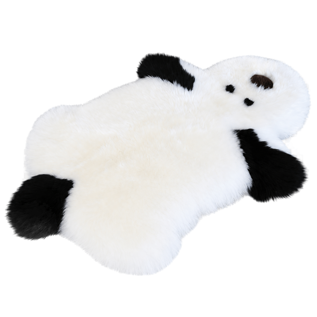 Capricornus Living White and black genuine long-wool sheepskin puppy-shaped rug on a transparent background
