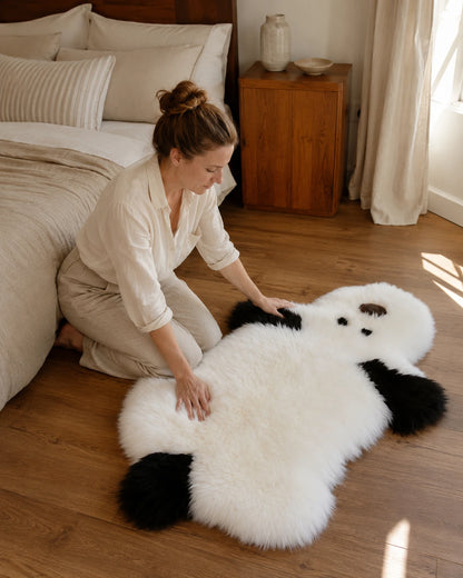 Capricornus Living Genuine long-wool puppy-shaped rug in a warm American bedroom