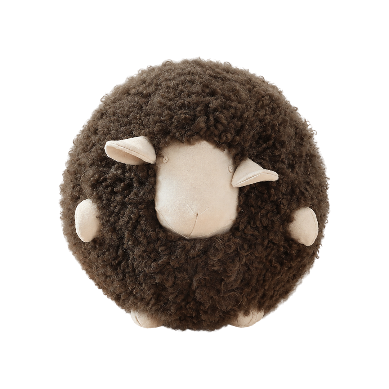 Capricornus Living Mocha Brown genuine curly lamb fur sheep pillow on a transparent background
