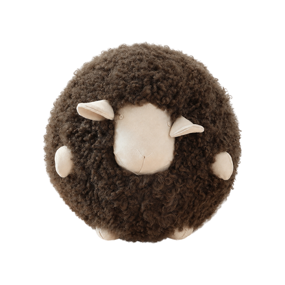 Capricornus Living Mocha Brown genuine curly lamb fur sheep pillow on a transparent background