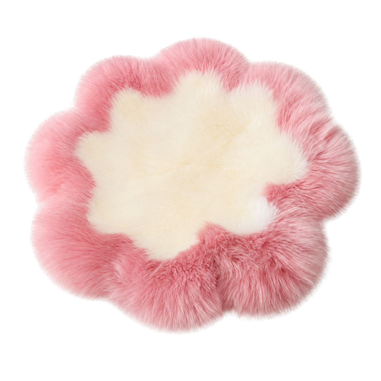 Capricornus Living Rose Pink Border and Ivory Center genuine sheepskin flower chair pad on a transparent background