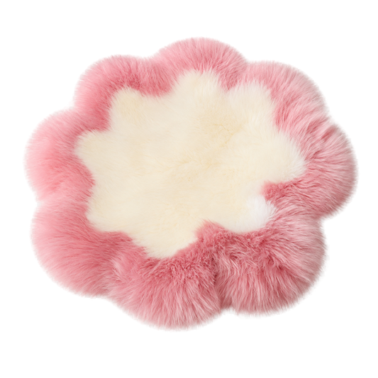 Capricornus Living Rose Pink Border and Ivory Center genuine sheepskin flower chair pad on a transparent background