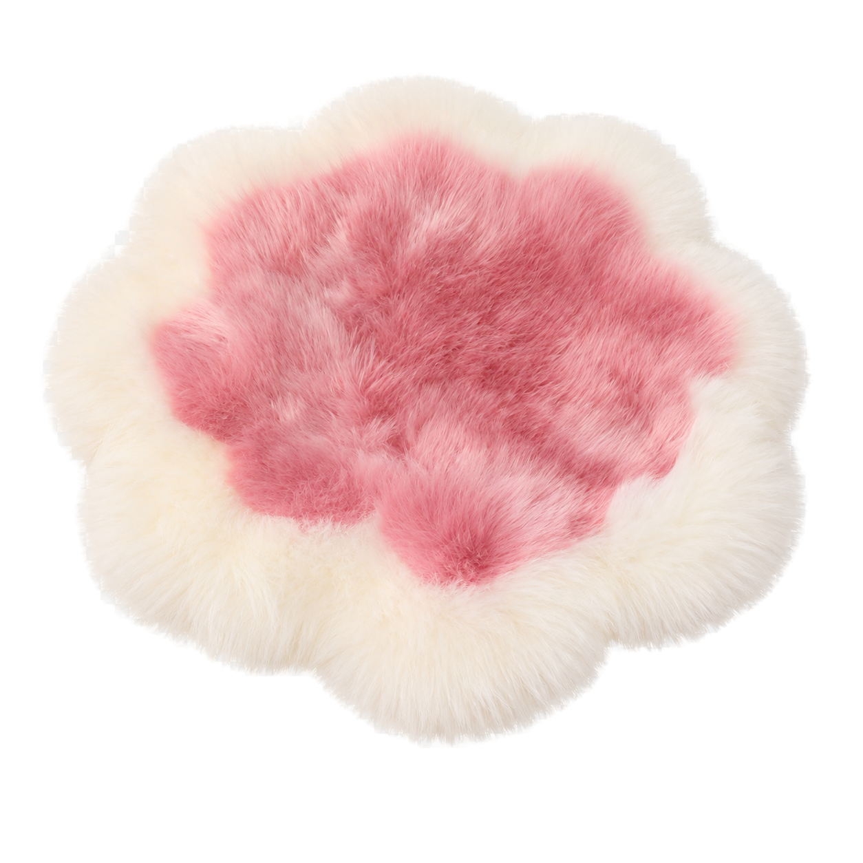 Capricornus Living Ivory Border and Rose Pink Center genuine sheepskin flower chair pad on a transparent background