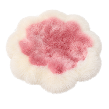 Capricornus Living Ivory Border and Rose Pink Center genuine sheepskin flower chair pad on a transparent background