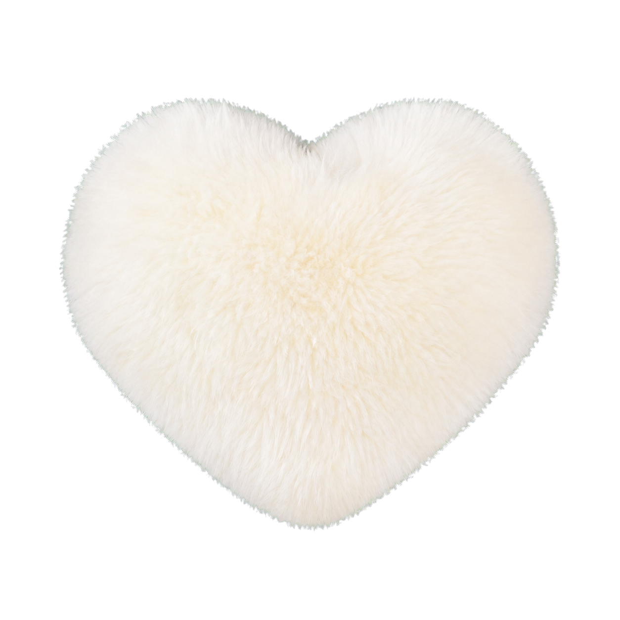 Ivory genuine long-wool sheepskin heart pillow on transparent background
