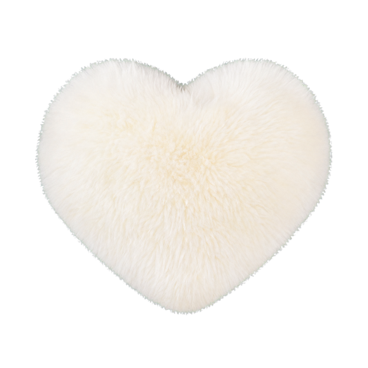 Ivory genuine long-wool sheepskin heart pillow on transparent background