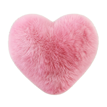 Blush pink genuine long-wool sheepskin heart pillow on transparent background