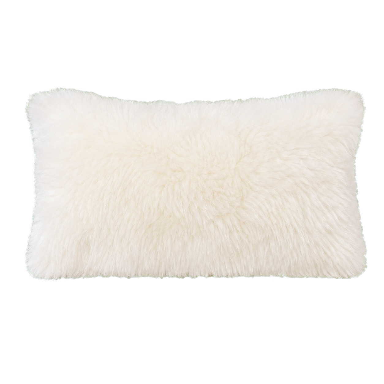 Ivory genuine long-wool sheepskin lumbar pillow on transparent background