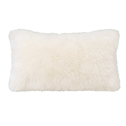 Ivory genuine long-wool sheepskin lumbar pillow on transparent background