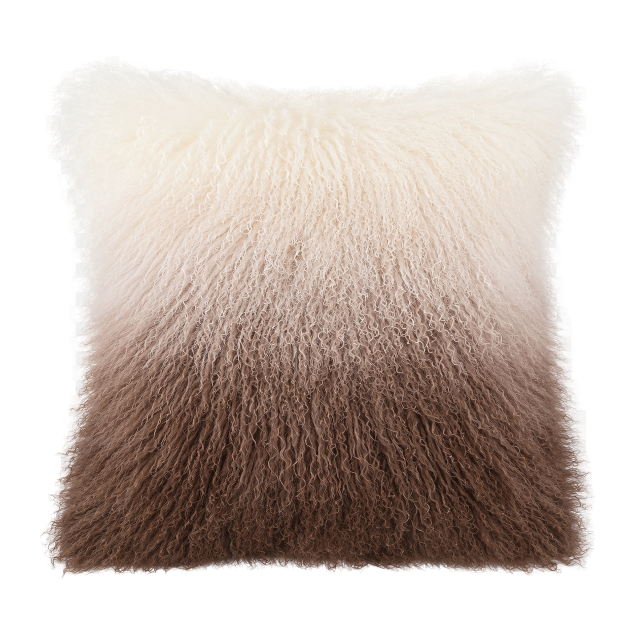 Capricornus Living Brown Gradient genuine long curly lamb wool throw pillow on a transparent background