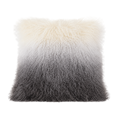Capricornus Living Gray Gradient genuine long curly lamb wool throw pillow on a transparent background