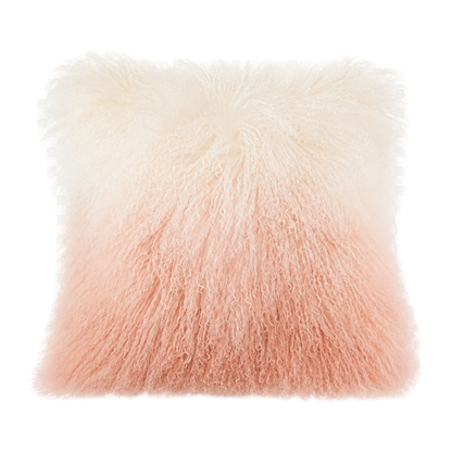 Capricornus Living Light Pink Gradient genuine long curly lamb wool throw pillow on a transparent background