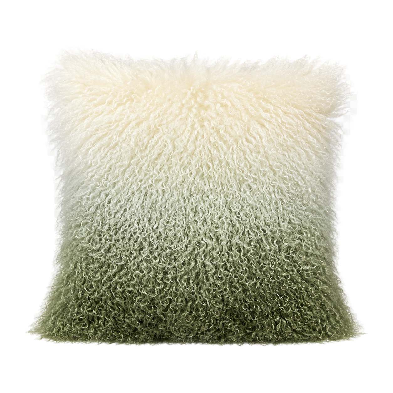 Capricornus Living Light Green Gradient genuine long curly lamb wool throw pillow on a transparent background