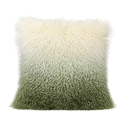 Capricornus Living Light Green Gradient genuine long curly lamb wool throw pillow on a transparent background