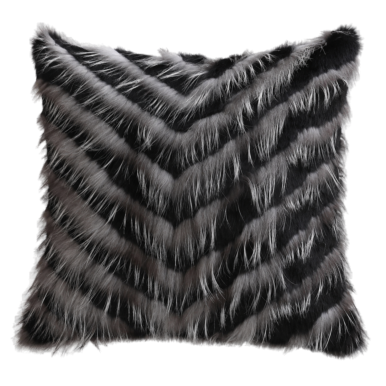 Capricornus Living Black square genuine rabbit and raccoon fur chevron pillow on a transparent background