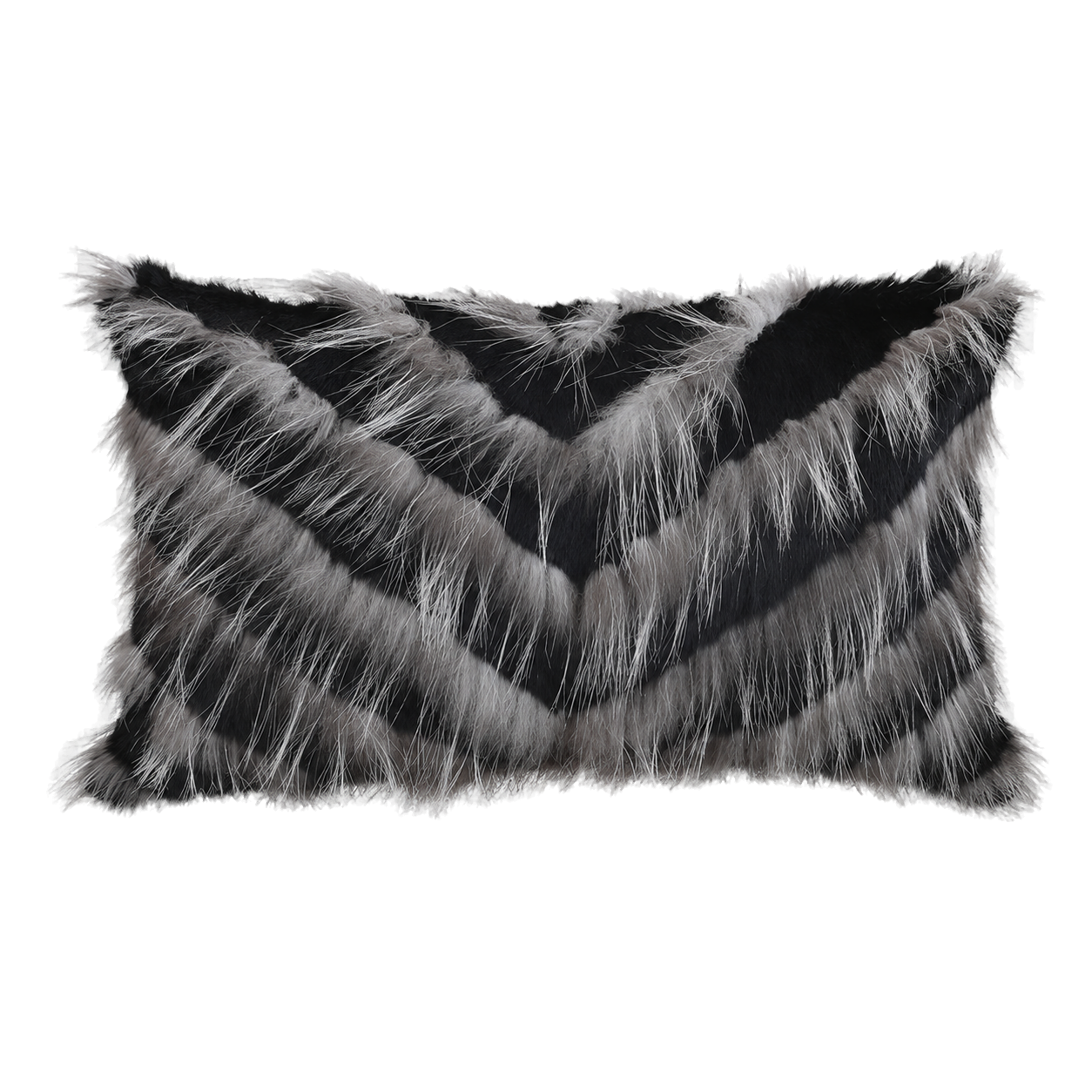 Capricornus Living Black lumbar rectangle genuine rabbit and raccoon fur chevron pillow on a transparent background