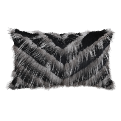 Capricornus Living Black lumbar rectangle genuine rabbit and raccoon fur chevron pillow on a transparent background