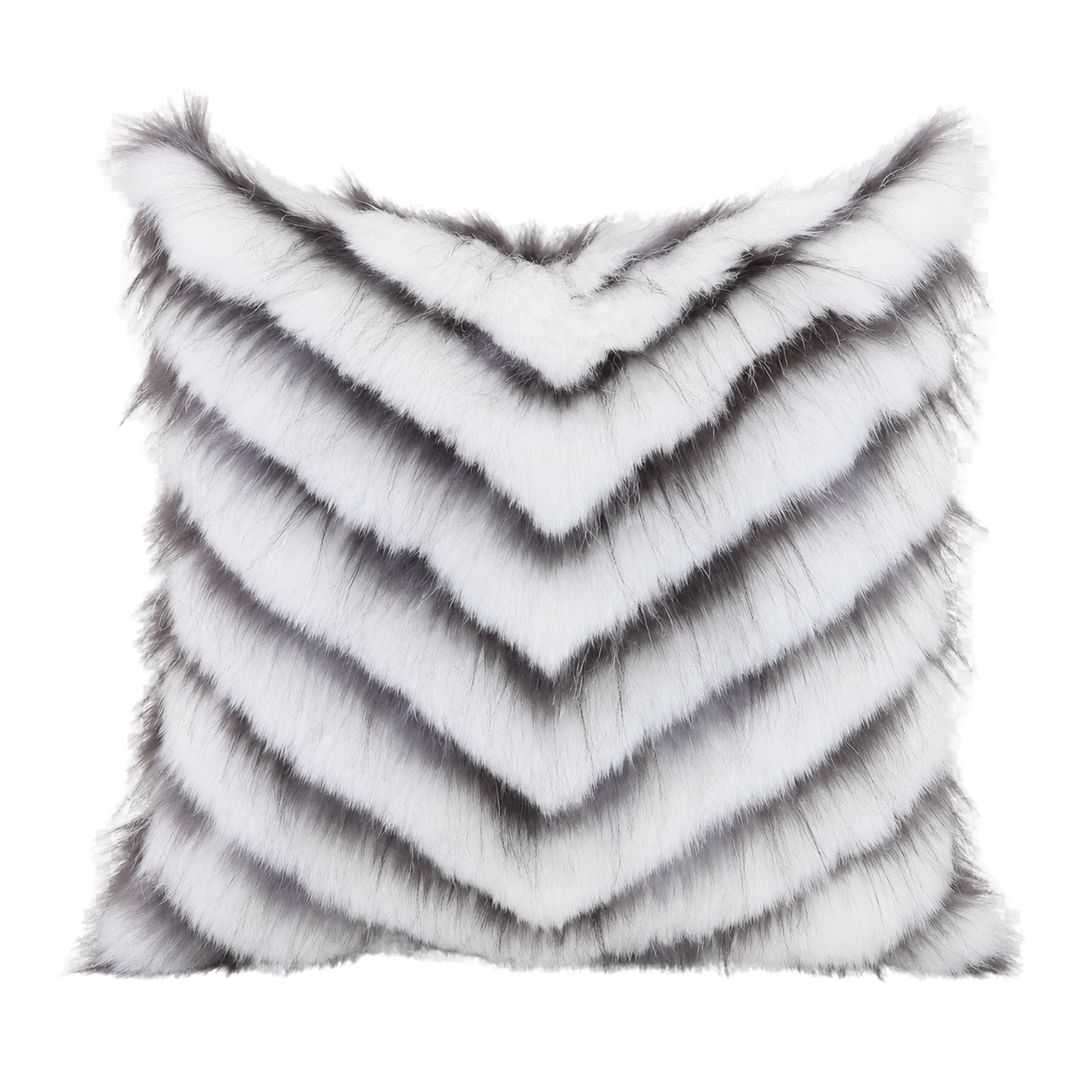 Capricornus Living Ivory White square genuine rabbit and raccoon fur chevron pillow on a transparent background