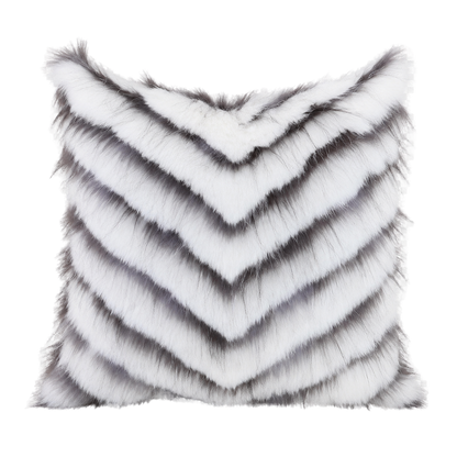Capricornus Living Ivory White square genuine rabbit and raccoon fur chevron pillow on a transparent background