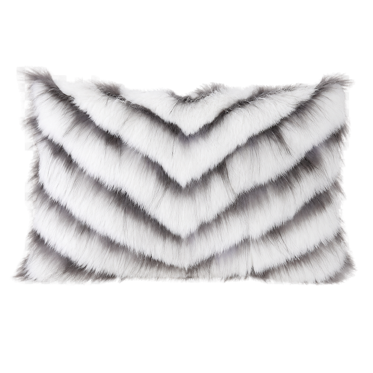 Capricornus Living Ivory White lumbar rectangle genuine rabbit and raccoon fur chevron pillow on a transparent background