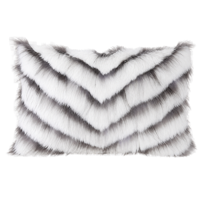 Capricornus Living Ivory White lumbar rectangle genuine rabbit and raccoon fur chevron pillow on a transparent background
