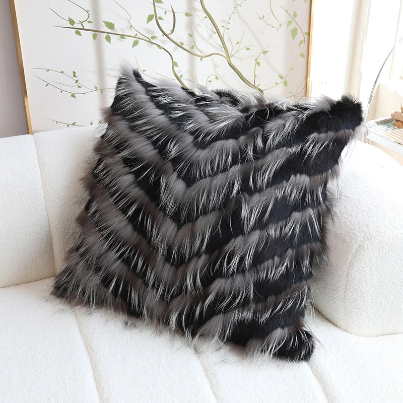 Capricornus Living Black square genuine fur chevron pillow product styling