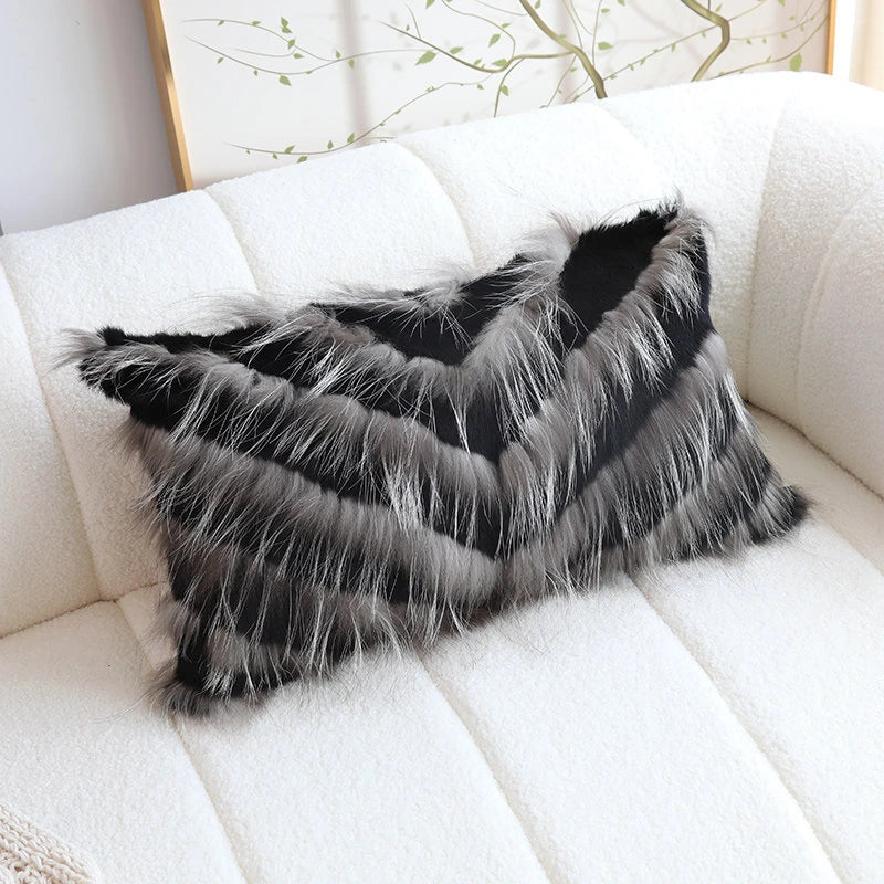 Capricornus Living Black lumbar rectangle genuine fur chevron pillow product styling